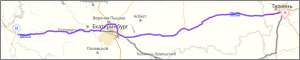 карта с маршрутом Тюмень - Екб - Пермская трасса