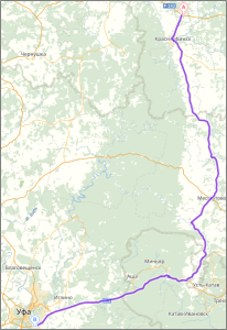 карта с маршрутом Пермская трасса - Красноуфимск - Уфа